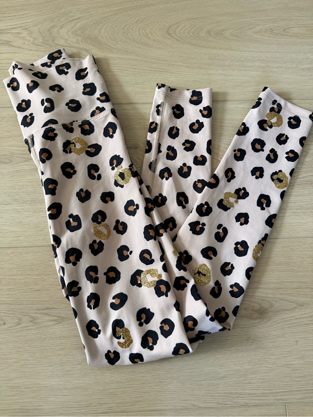 Beach Riot Leopard Print Leggings with Gold Accents - Cream, Black, Tan